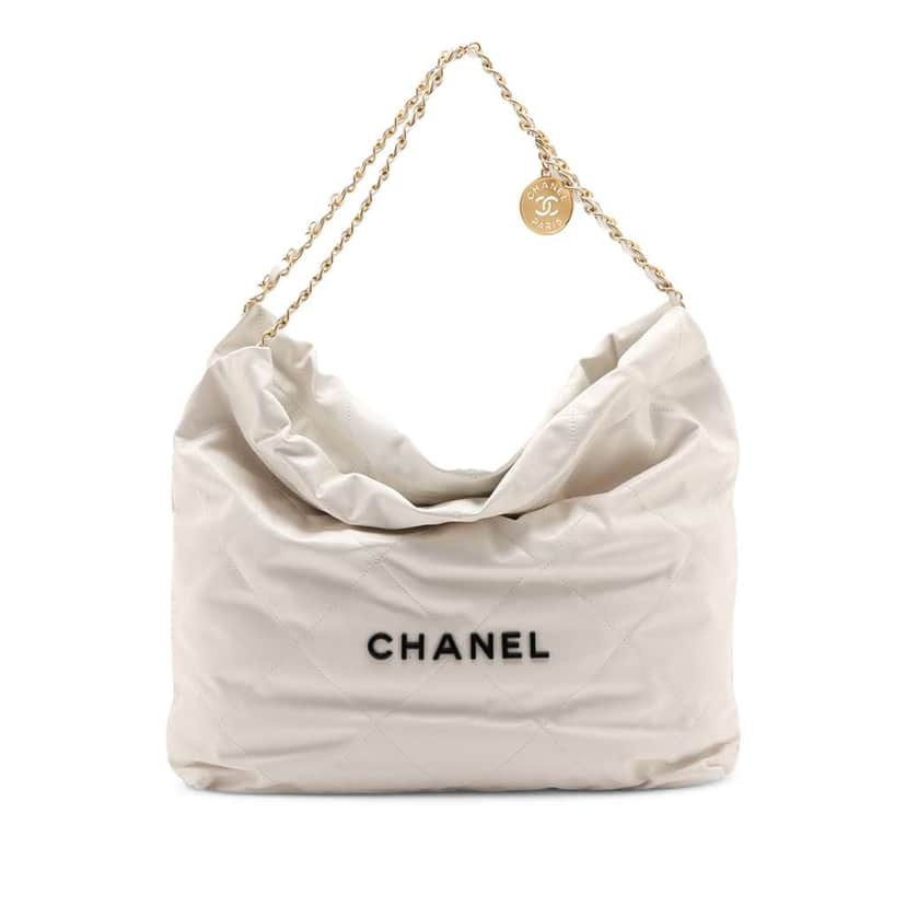 Chanel Large Shiny Calfskin 22 Hobo White Leather Good condition - Front View