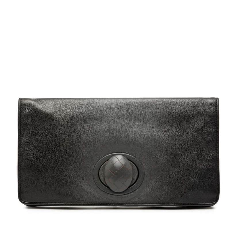 Bottega Veneta Leather Turn Lock Clutch Black Leather Very good condition - Front View