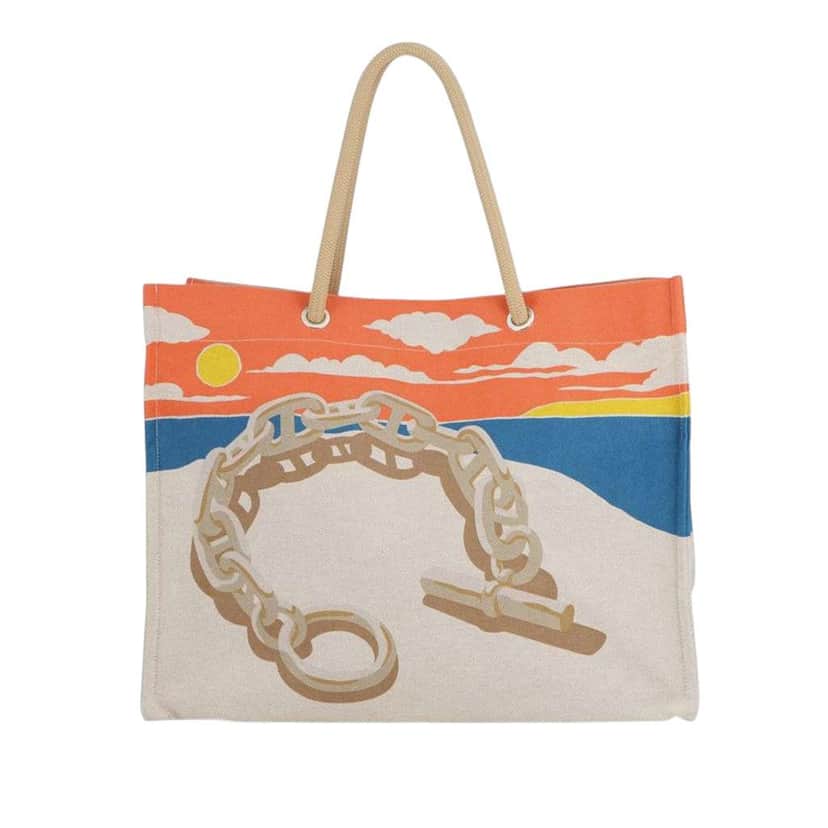 Hermès Toile Escale a la Plage Beach Bag Brown Canvas Good condition - Front View