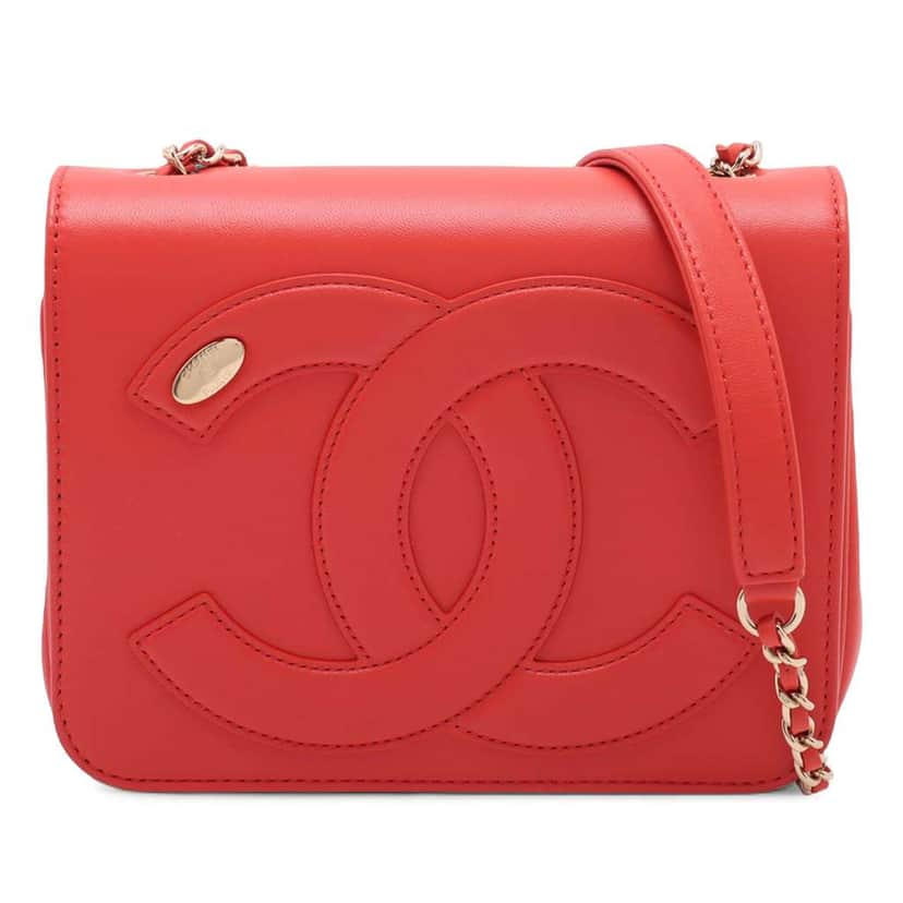 Chanel Lambskin CC Mania Flap Red Leather Good condition - Front View
