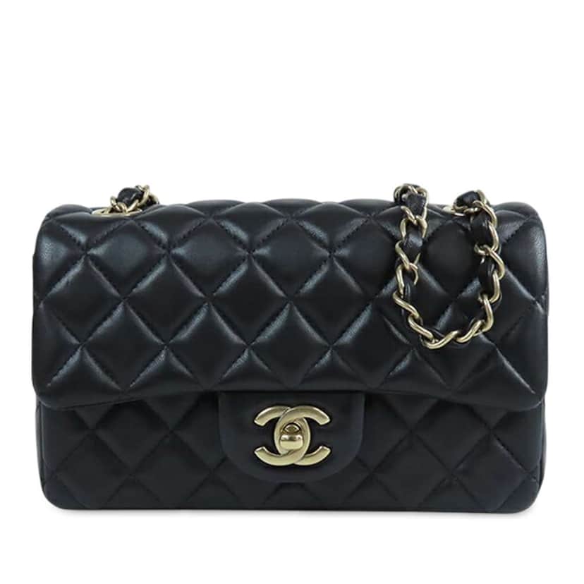 Chanel Mini Rectangular Classic Lambskin Single Flap Black Leather Good condition - Front View