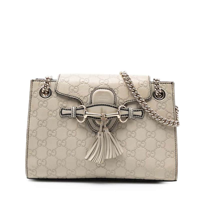 Gucci Small Guccissima Emily Shoulder Bag White Leather Very good condition - Front View