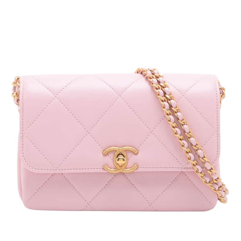 Chanel Mini CC Quilted Lambskin Single Flap Pink Leather Good condition - Front View