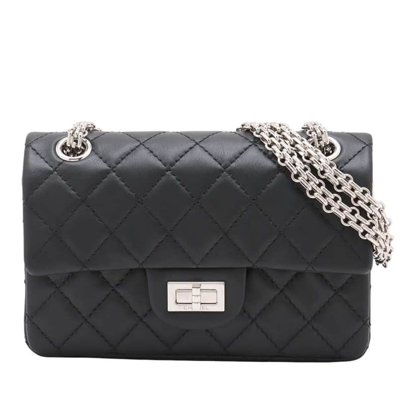 Chanel Mini Reissue 2.55 Quilted Lambskin Single Flap Black Leather Good condition - Front View