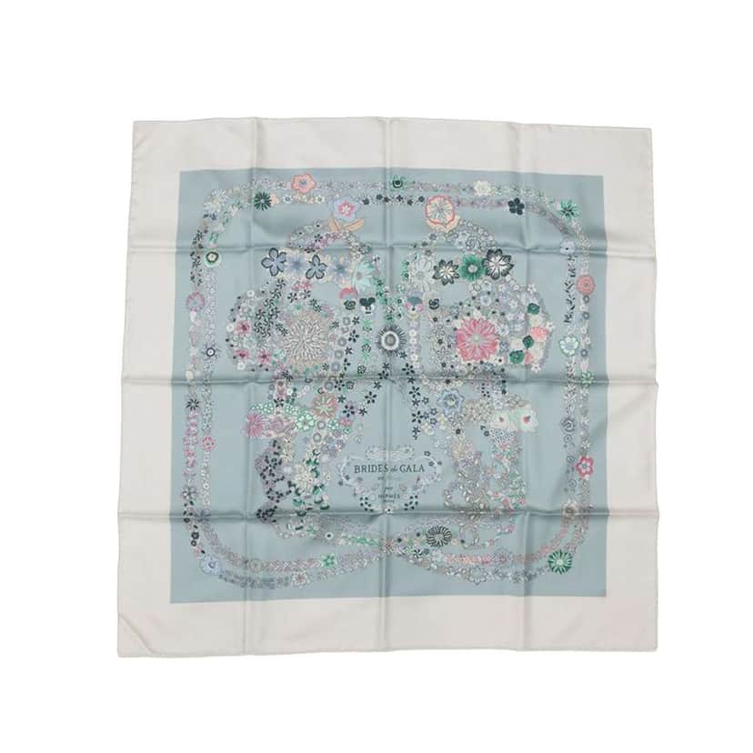 Hermès Brides de Gala en Fleurs Silk Scarf 90 Blue Silk Good condition - Front View