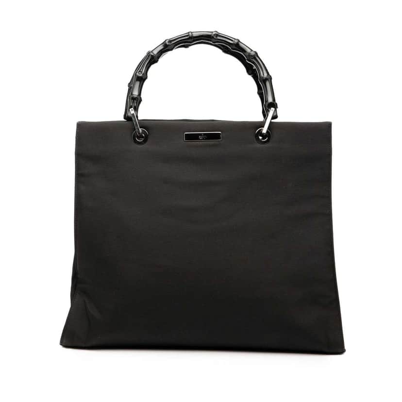 Gucci GG Canvas Bamboo Handbag Black Canvas Good condition - Front View