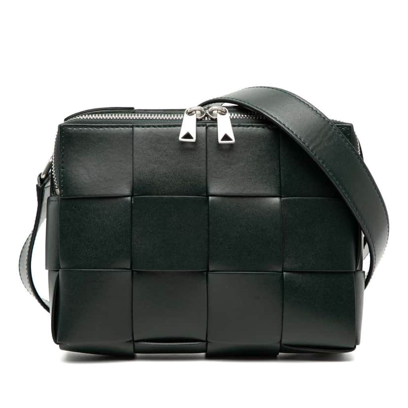 Bottega Veneta Nappa Maxi Intrecciato Cassette Camera Bag Green Leather Good condition - Front View