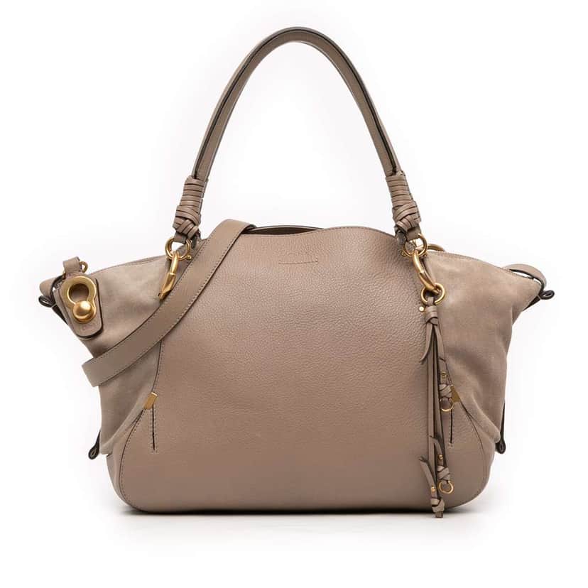 Chloé Medium Calfskin and Suede Owen Satchel Grey Leather Good condition - Front View