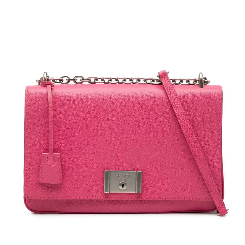Prada Saffiano Lux Lock Chain Flap Pink Leather Very good condition - Front View