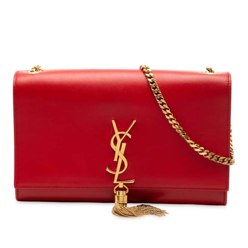 Saint Laurent Medium Smooth Calfskin Classic Monogram Kate Tassel Crossbody Red Leather Good condition - Front View
