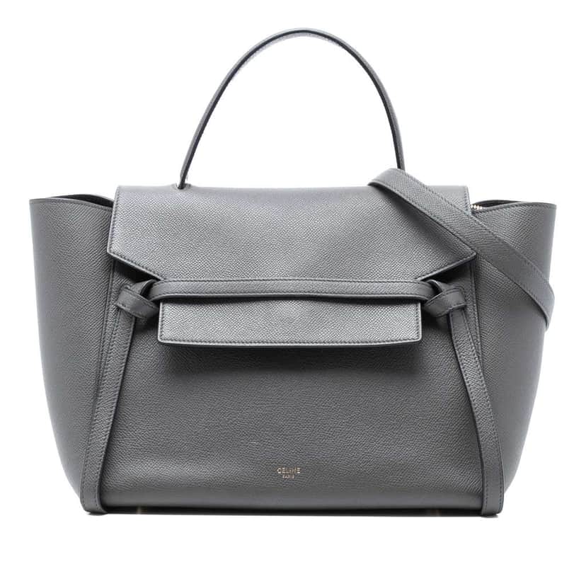Celine Mini Grained Calfskin Belt Bag Grey Leather Good condition - Front View