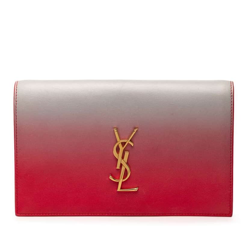 Saint Laurent Smooth Ombre Calfskin Monogram Kate Clutch Red Leather Good condition - Front View