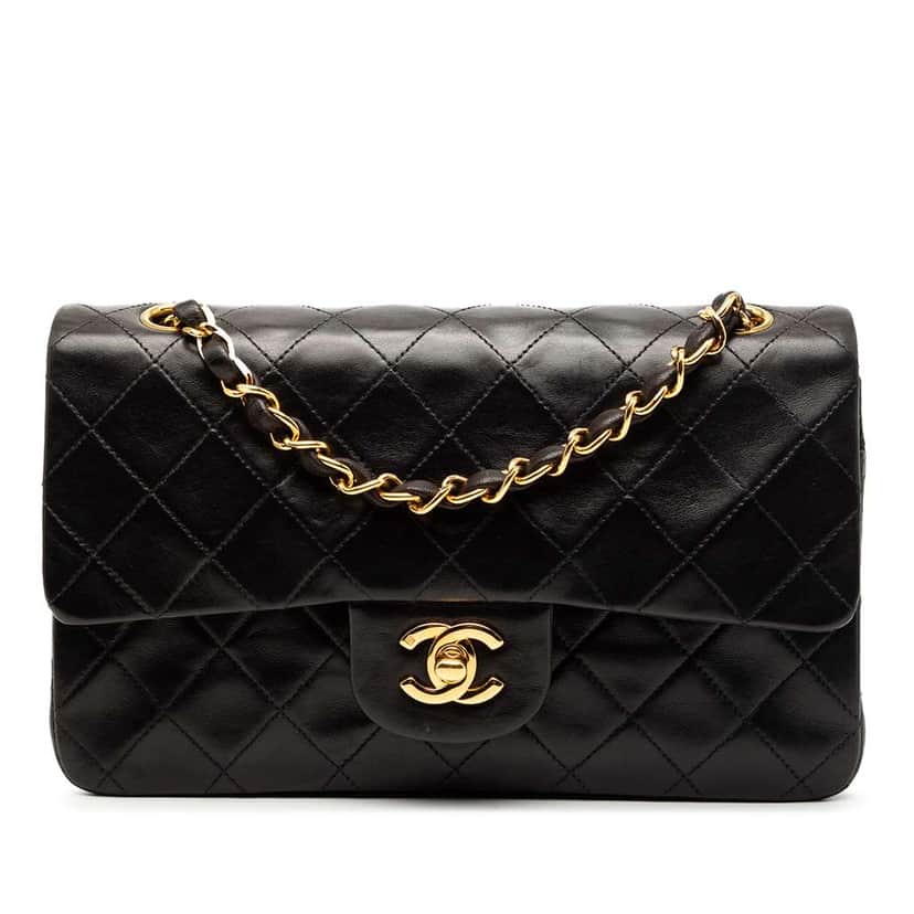 Chanel Small Classic Lambskin Double Flap Black Leather Good condition - Front View