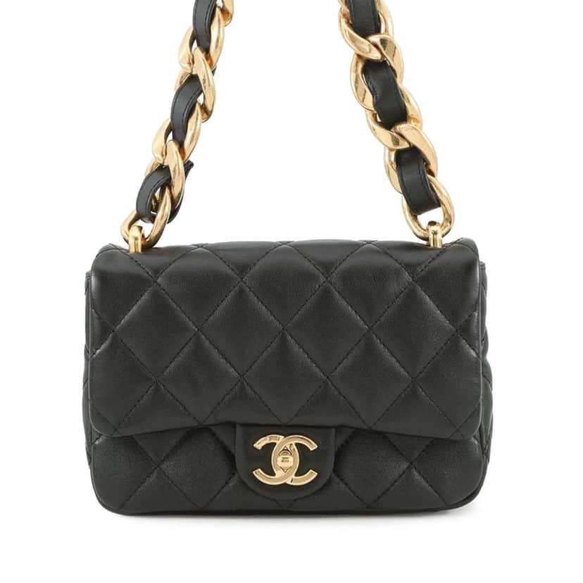 Chanel Small Quilted Lambskin Funky Town Flap Black Leather Good condition - Front View
