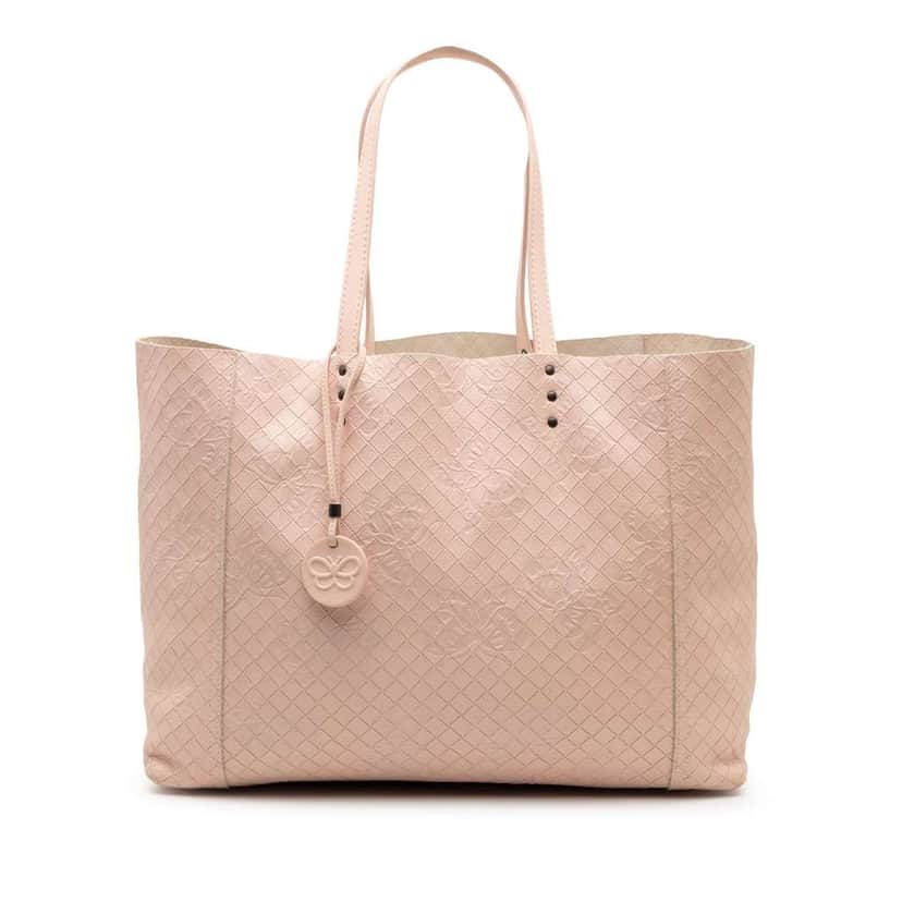 Bottega Veneta Leather Intrecciomirage Butterfly Tote Pink Leather Good condition - Front View