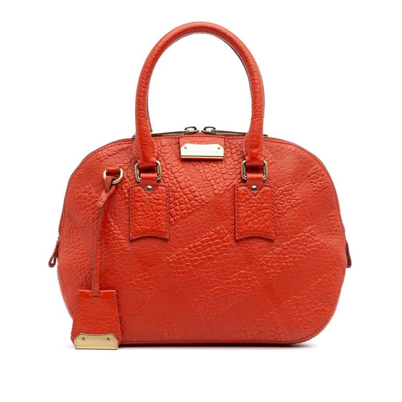 Burberry Small Heritage Grain Check Embossed Leather Orchard Bowling Bag Orange Leather Good condition - Front View