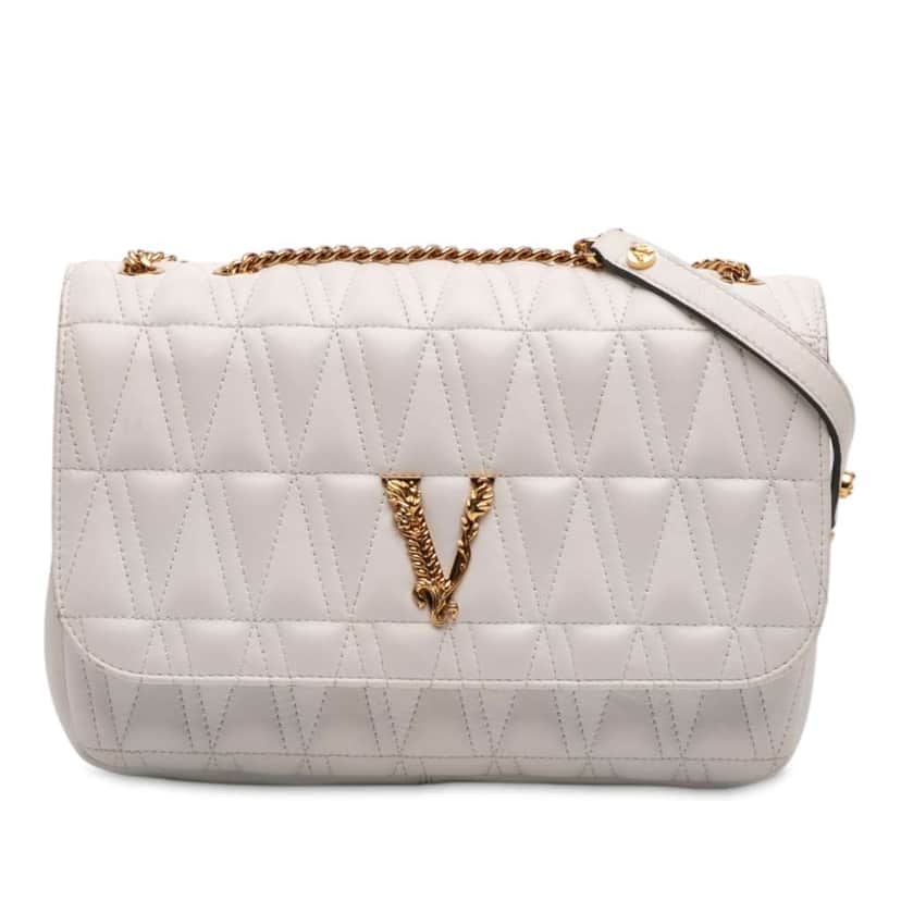Versace Nappa Leather Virtus V Crossbody White Leather Very good condition - Front View