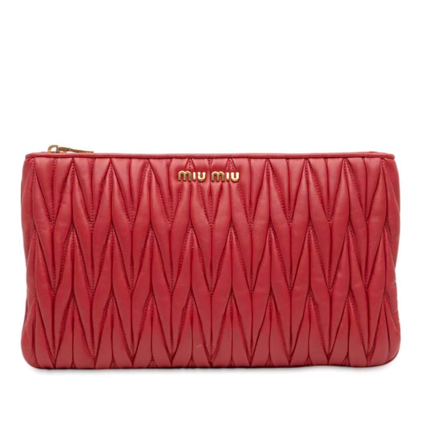 Miu Miu Matelasse Nappa Clutch Red Leather Good condition - Front View