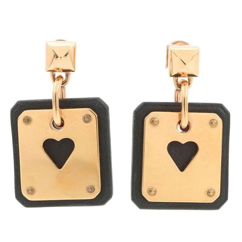 Hermès Gold Plated Swift As De Coeur Push Back Earrings Gold Metal Good condition - Front View