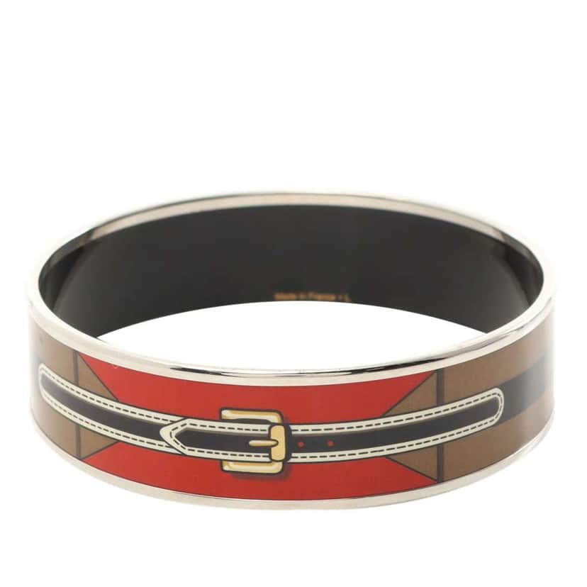 Hermès Wide Enamel Belt Motif Bangle GM Brown Good condition - Front View