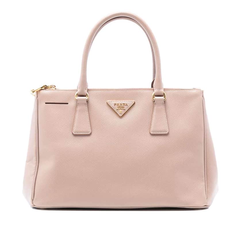 Prada Small Saffiano Lux Galleria Double Zip Satchel Pink Leather Very good condition - Front View