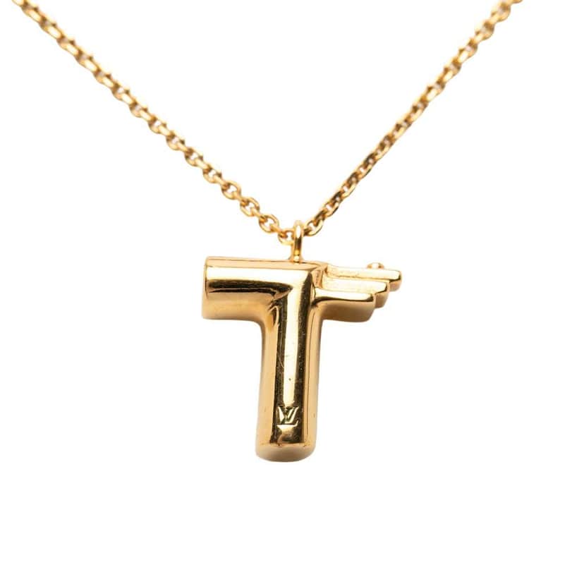 Louis Vuitton Gold Plated LV and Me Letter T Pendant Necklace Gold Metal Very good condition - Front View