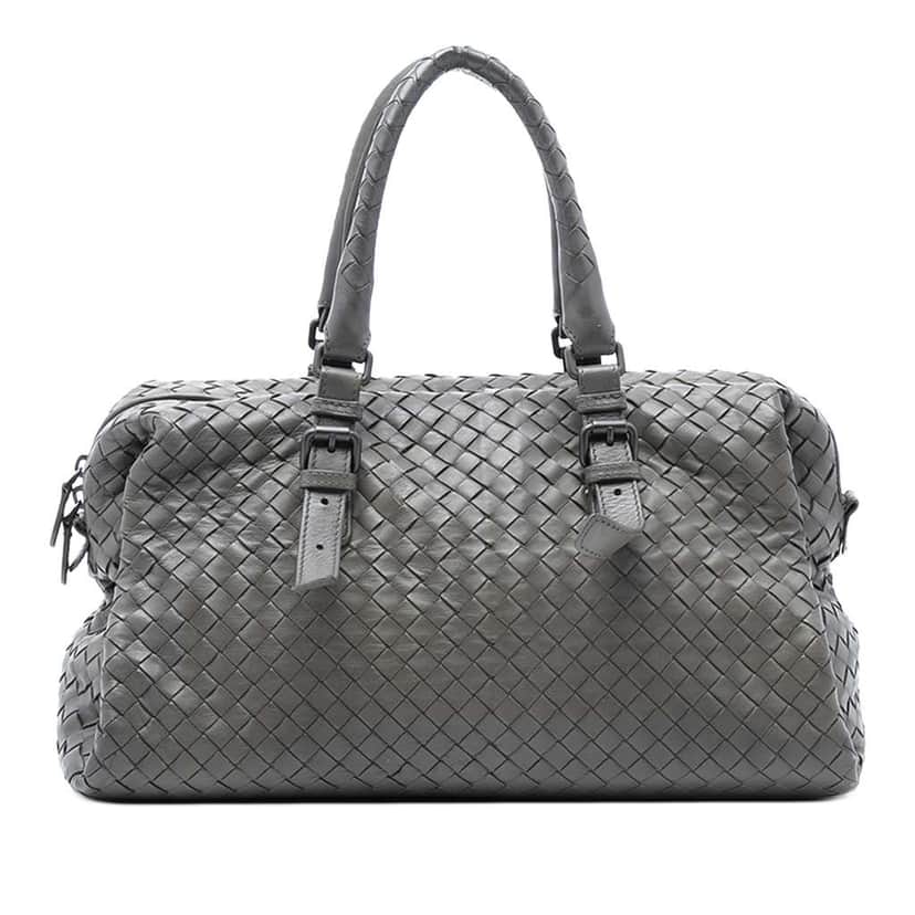 Bottega Veneta Nappa Intrecciato Boston Bag Grey Leather Good condition - Front View