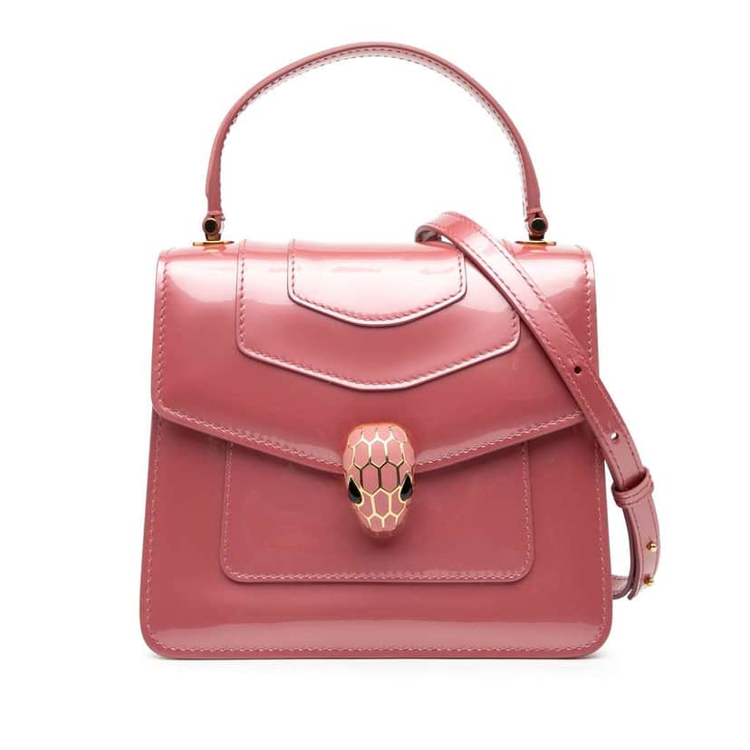 Bvlgari Small Patent Serpenti Forever Top Handle Satchel Pink Leather Good condition - Front View