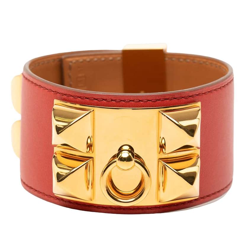 Hermès Swift and Gold Plated Collier de Chien Bracelet Red Leather Good condition - Front View