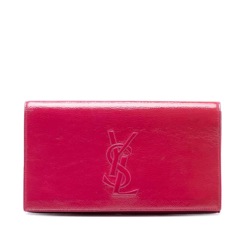 Saint Laurent Large Textured Patent Belle De Jour Clutch Pink Leather Very good condition - Front View