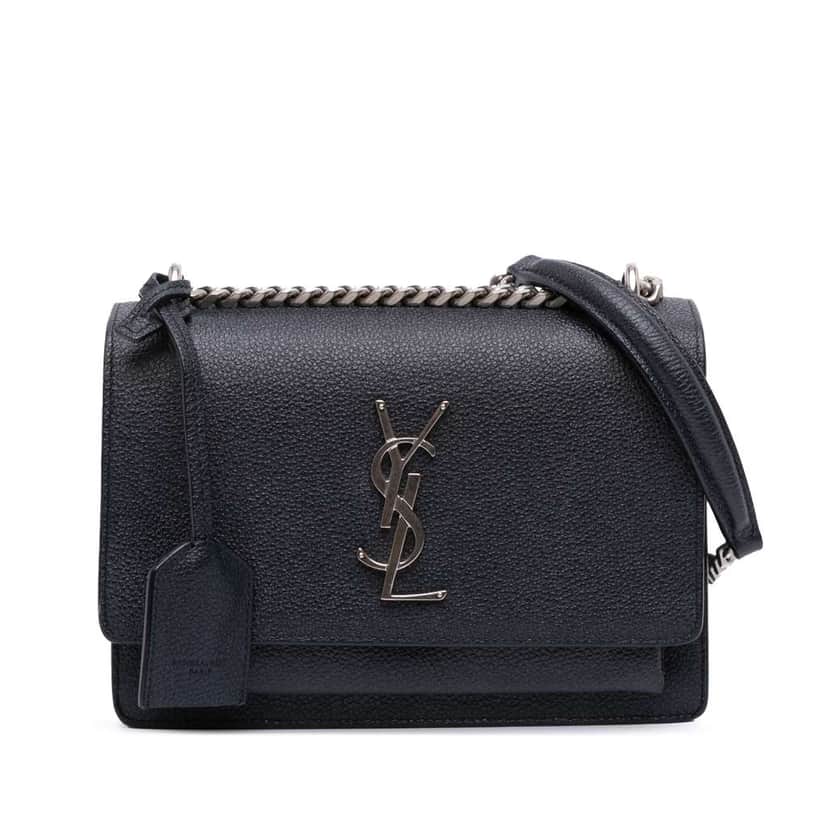 Saint Laurent Small Grained Calfskin Monogram Sunset Crossbody Blue Leather Good condition - Front View