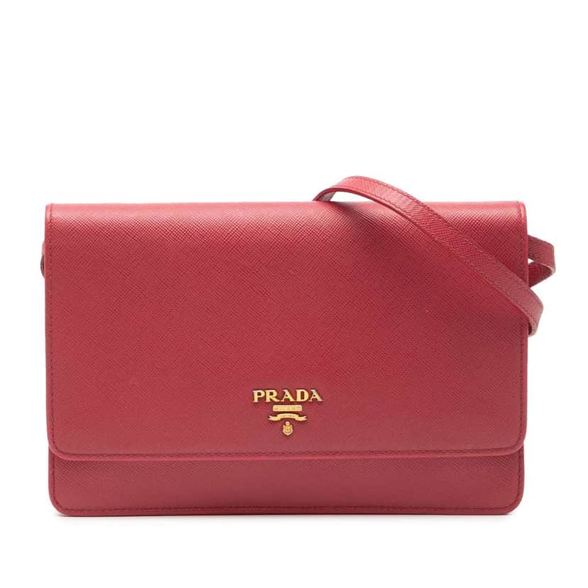 Prada Saffiano Wallet on Strap Red Leather Good condition - Front View