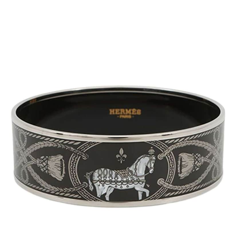 Hermès Wide Grand Apparat Platine 2 Enamel Bangle 65 Black Good condition - Front View