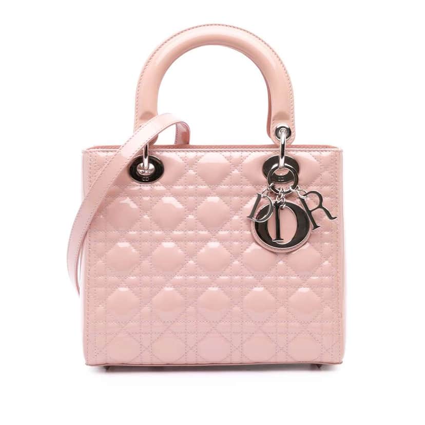 Dior Medium Patent Cannage Lady Dior Pink Leather Good condition - Front View