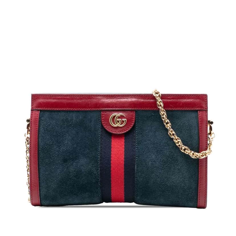 Gucci Small Suede Ophidia Chain Crossbody Blue Leather Very good condition - Front View