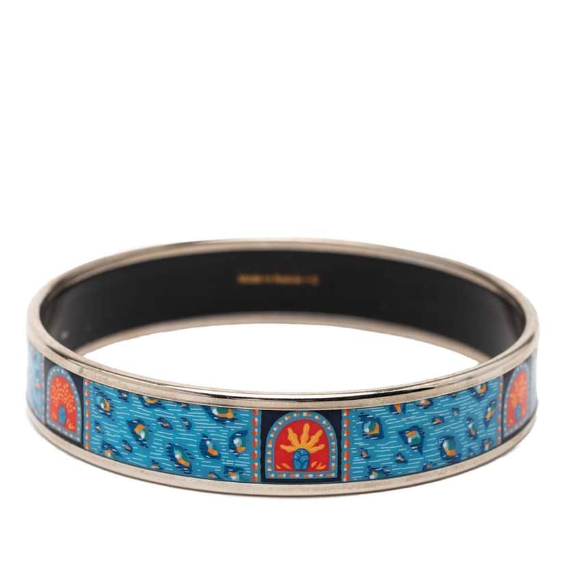 Hermès Wide Printed Enamel Bangle 65 Blue Good condition - Front View