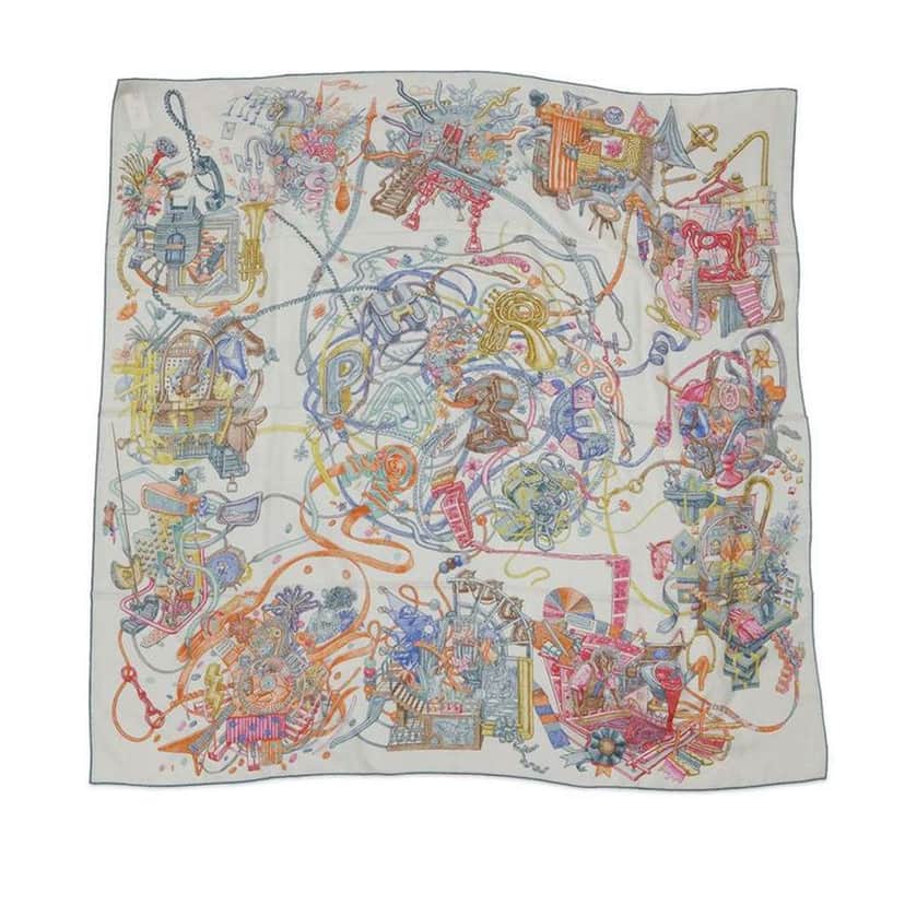 Hermès Le Monde d Hermes Cashmere Silk Shawl 140 White Wool Good condition - Front View