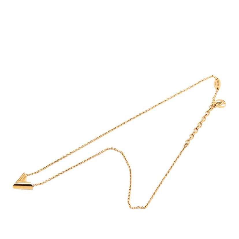 Louis Vuitton Gold Plated Essential V Necklace Gold Metal Very good condition - Front View