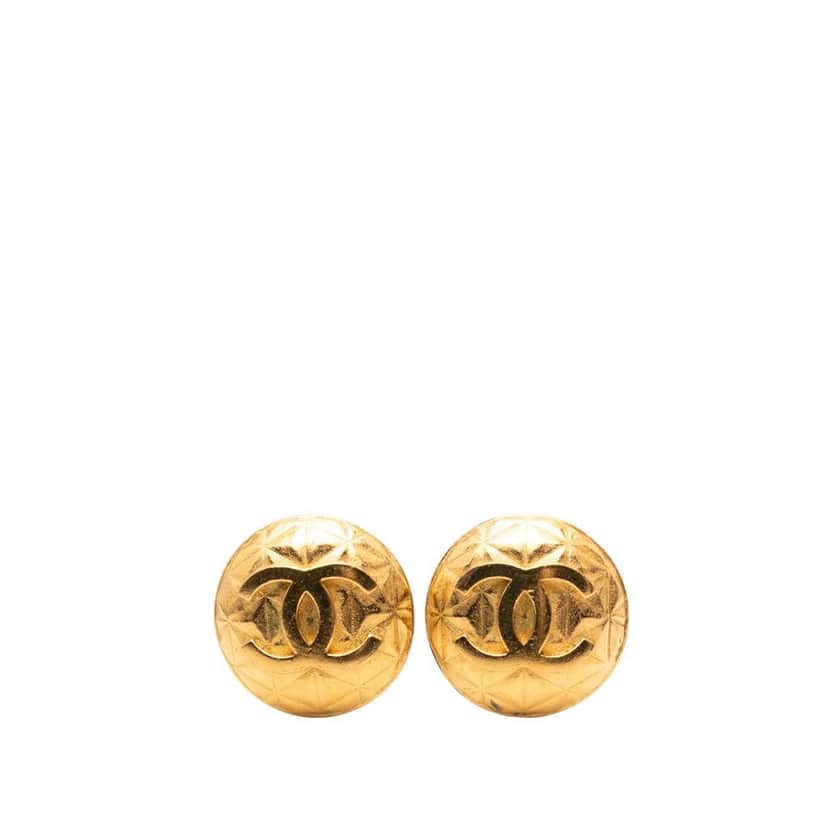 Chanel CC Gold Plated Round Clip on Earrings Gold Metal Good condition - Front View