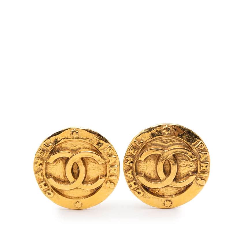 Chanel Gold Plated CC Round 31 Rue Cambon Clip on Earrings Gold Metal Very good condition - Front View