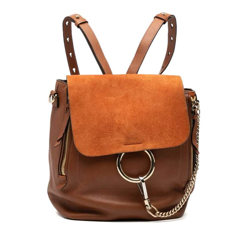 Chloé Medium Calfskin and Suede Faye Backpack Brown Leather Good condition - Front View