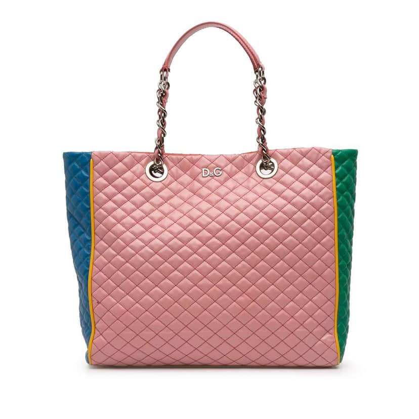 Dolce & Gabbana Mulitcolor Quilted Lambskin Lily Glam Tote Pink Leather Good condition - Front View