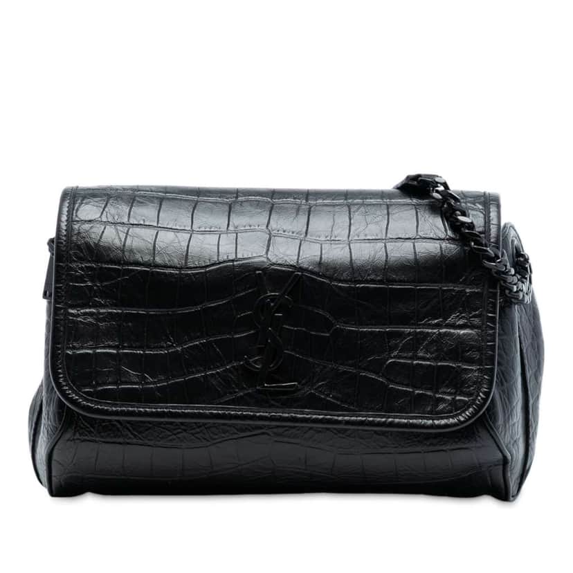 Saint Laurent Croc Embossed Leather Niki Belt Bag Black Leather Good condition - Front View