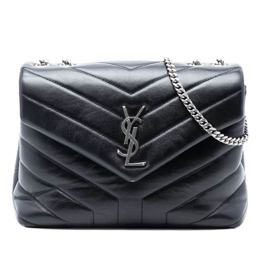 Saint Laurent Small Quilted Leather Monogram LouLou Shoulder Bag Black Leather Good condition - Front View