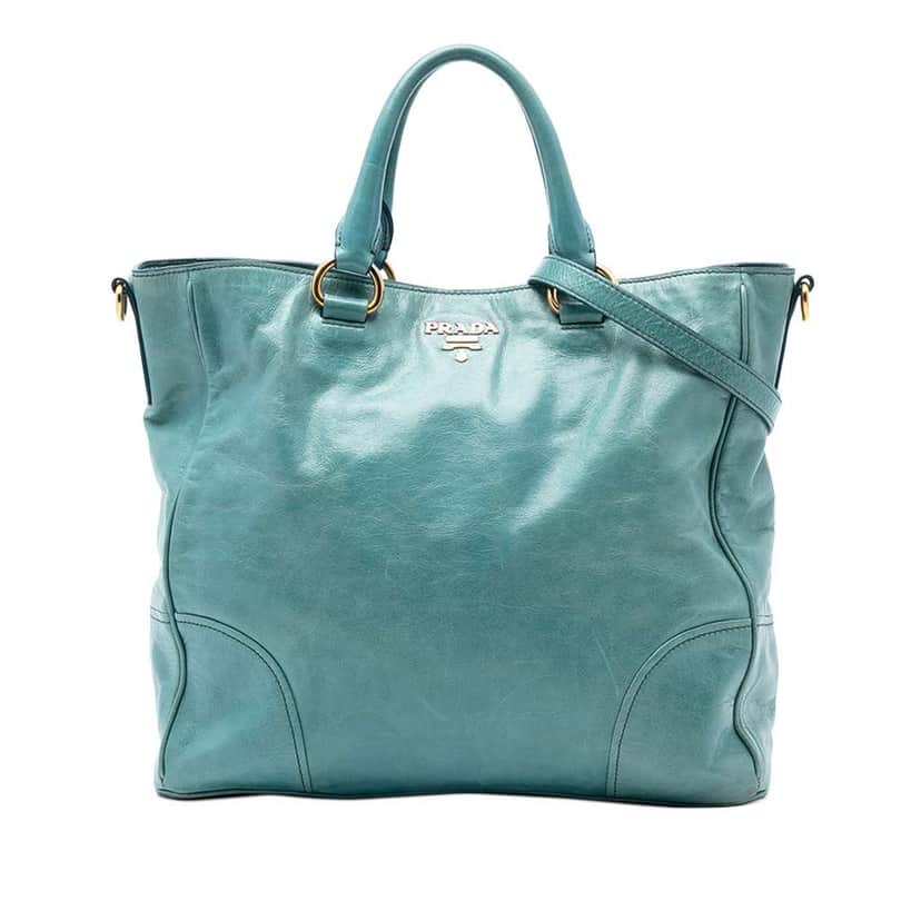 Prada Vitello Shine Satchel Blue Leather Good condition - Front View