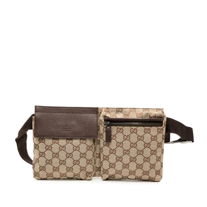 Gucci GG Canvas Double Pocket Belt Bag Brown Canvas Good condition - Front View