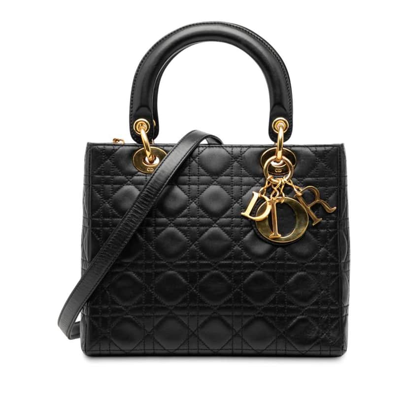 Dior Medium Lambskin Cannage Lady Dior Black Leather Good condition - Front View