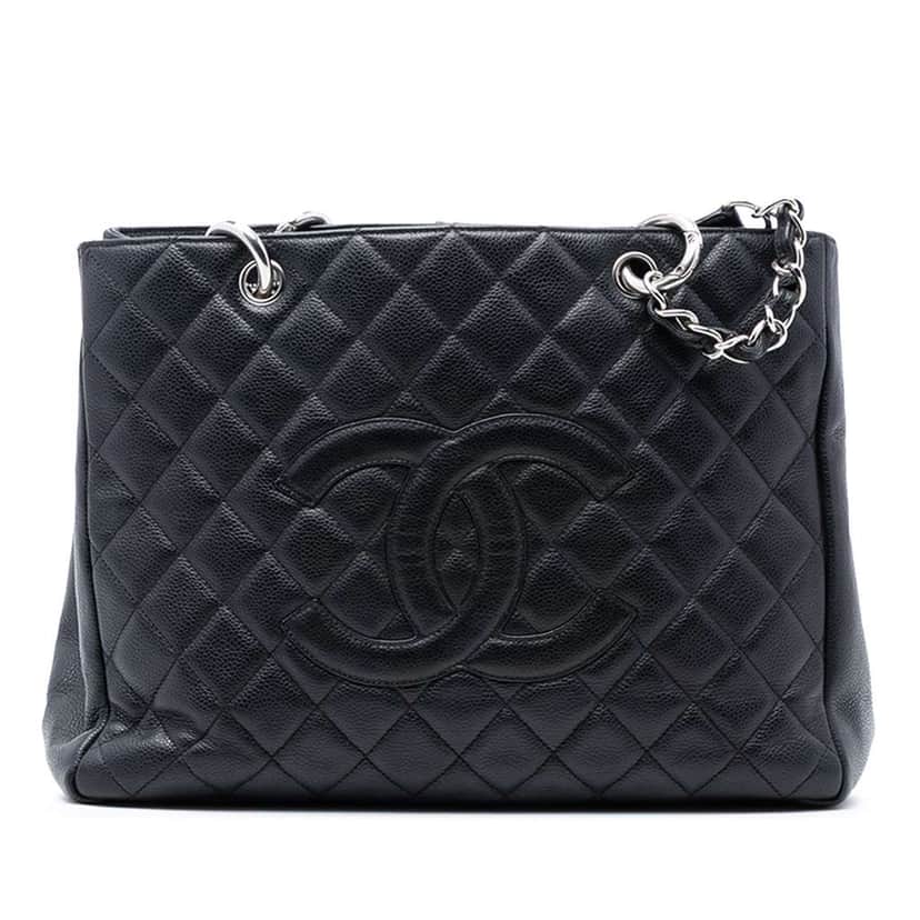 Chanel Caviar Grand Shopping Tote Black Leather Very good condition - Front View