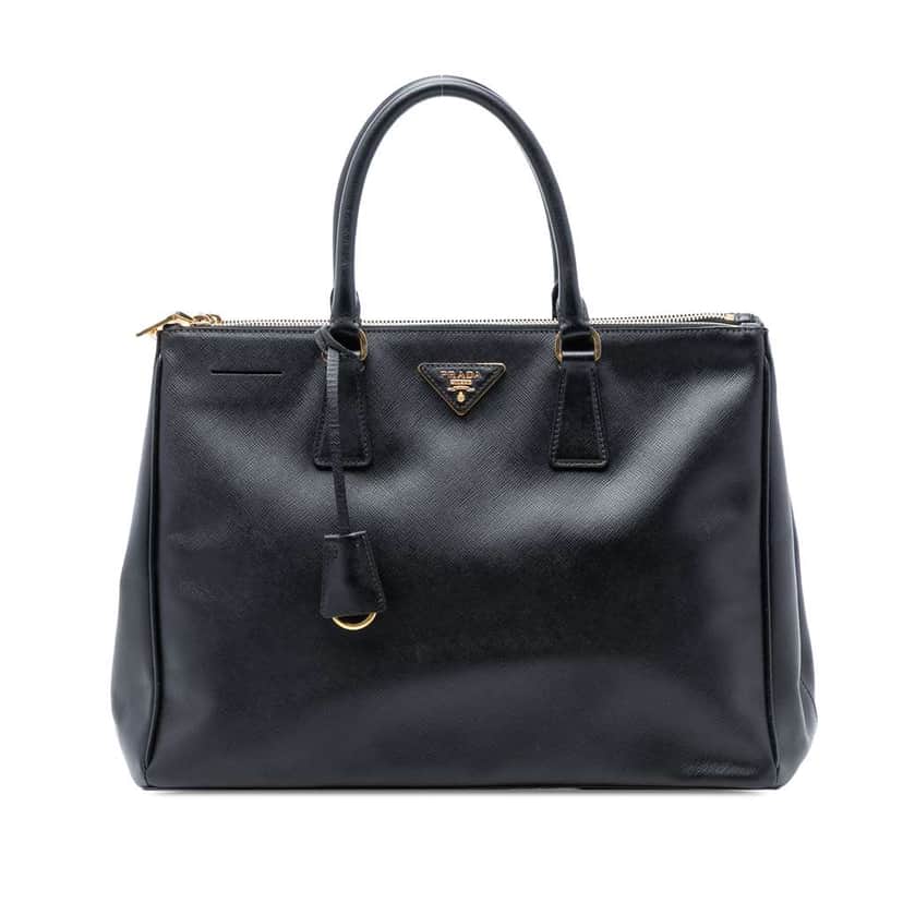 Prada Medium Saffiano Lux Galleria Double Zip Satchel Black Leather Good condition - Front View