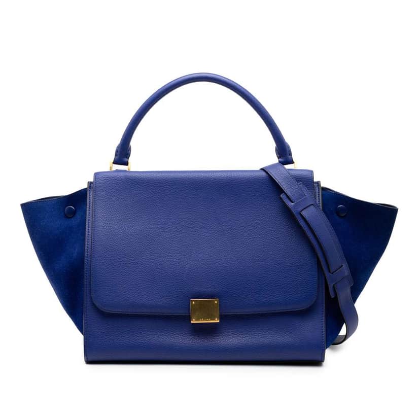 Celine Medium Calfskin and Suede Trapeze Satchel Blue Leather Good condition - Front View